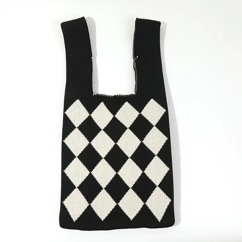 Ins Rhombus Knitted Women Handbag Diamond Lattice Tote Bag