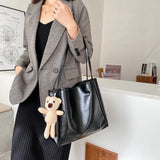 Large Capacity PU Leather Women Shoulder Bags Hasp Retro Texture Office Lady Tot