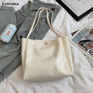 Large Capacity PU Leather Women Shoulder Bags Hasp Retro Texture Office Lady Tot