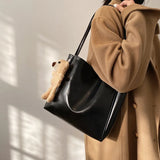 Large Capacity PU Leather Women Shoulder Bags Hasp Retro Texture Office Lady Tot