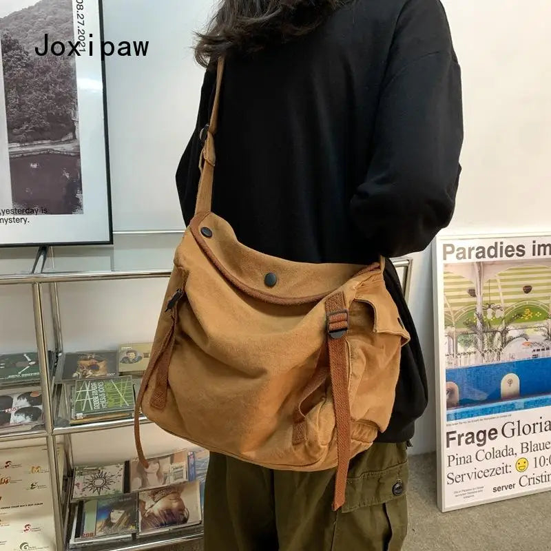 Large Capacity Canvas Crossbody Bag for Women Vintage Shoulder Bag
