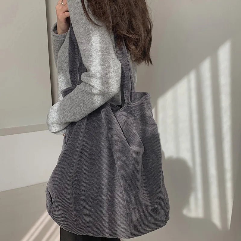Large Capacity Corduroy Shopping Shoulder Bag for Women
