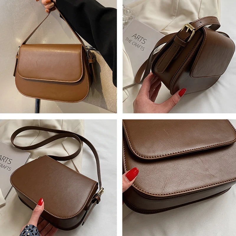 Large Capacity Flap Bag Women Solid PU Leather Crossbody Bag
