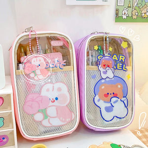 Large Capacity Pencil Case Transparent Stationery Bag Cartoon Pencil Box