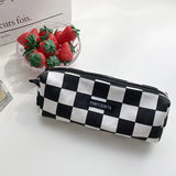 Lattice Makeup Organizer Bag Canvas Cosmetic Pouch Zipper Beauty Case