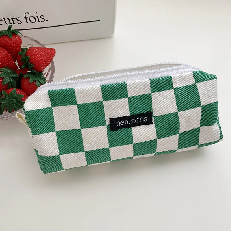 Lattice Makeup Organizer Bag Canvas Cosmetic Pouch Zipper Beauty Case