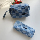 Lattice Makeup Organizer Bag Canvas Cosmetic Pouch Zipper Beauty Case