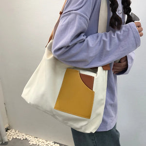 Stitching Canvas Bag Ladies One-shoulder Tote Bag