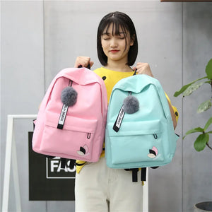 Casual Canvas Backpack for Teen Girls Preppy Style School Bag