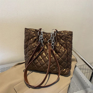 Large Women's Winter Shoulder Bag with Chain Strap