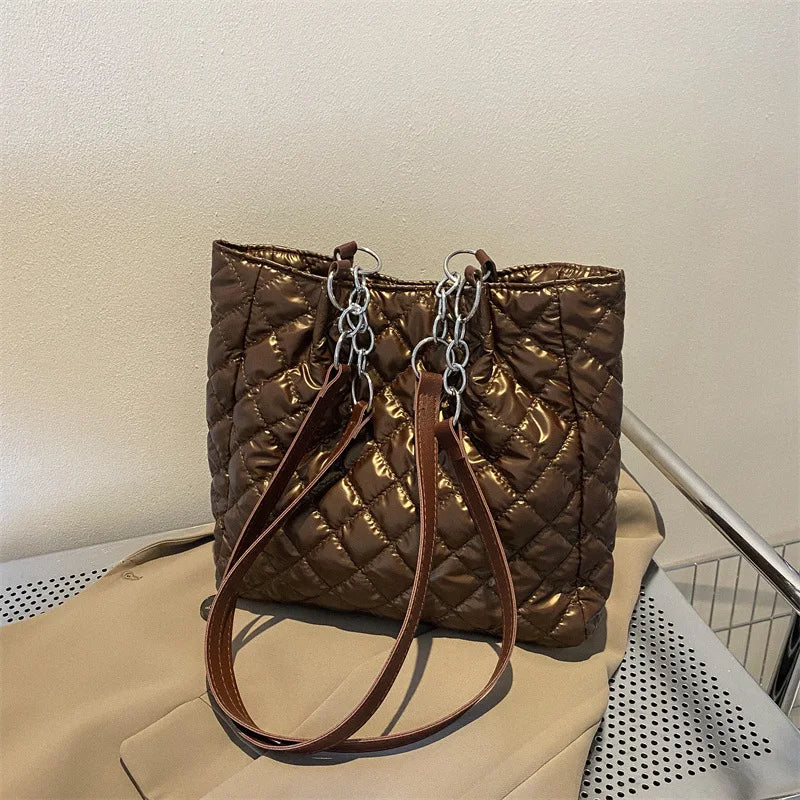Large Women's Winter Shoulder Bag with Chain Strap