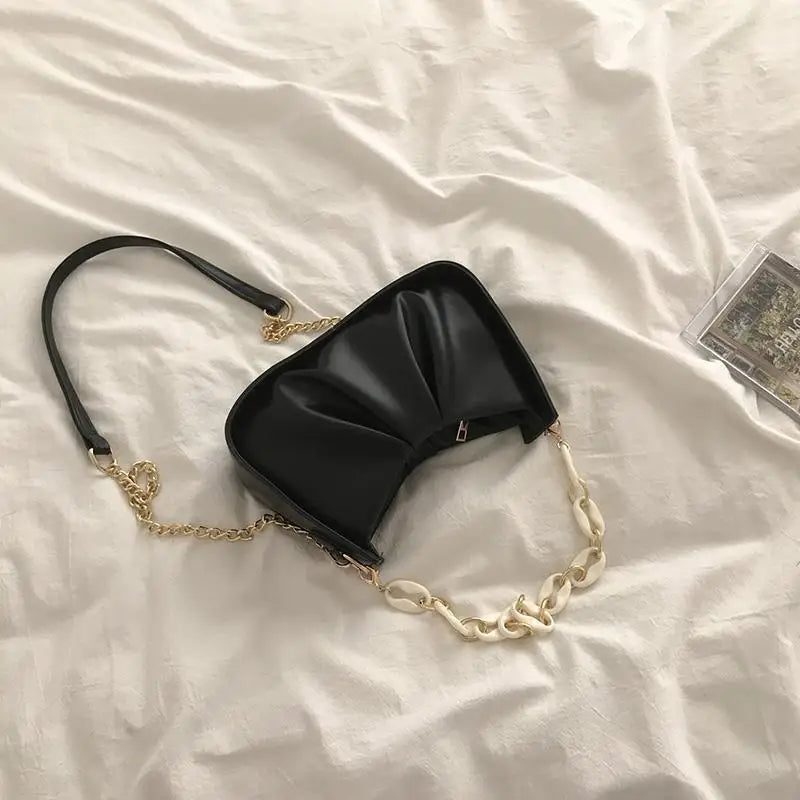 Pleated Shoulder Bag Women Chain Handbag Ladies Zipper Crossbody