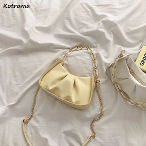Pleated Shoulder Bag Women Chain Handbag Ladies Zipper Crossbody