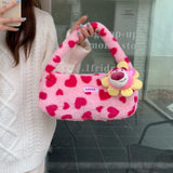 Winter Strawberry Bear Plush Shoulder Bag for Women