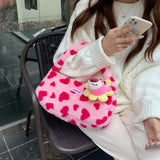 Winter Strawberry Bear Plush Shoulder Bag for Women