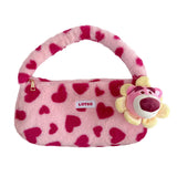 Winter Strawberry Bear Plush Shoulder Bag for Women