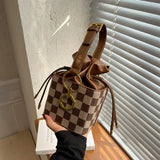 Chessboard Lattice Bucket Bag One Shoulder Messenger Bag