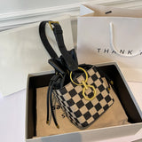 Chessboard Lattice Bucket Bag One Shoulder Messenger Bag