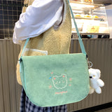 Japanese Corduroy Shoulder Bag Waterproof Student Schoolbag