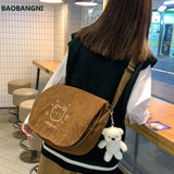 Japanese Corduroy Shoulder Bag Waterproof Student Schoolbag