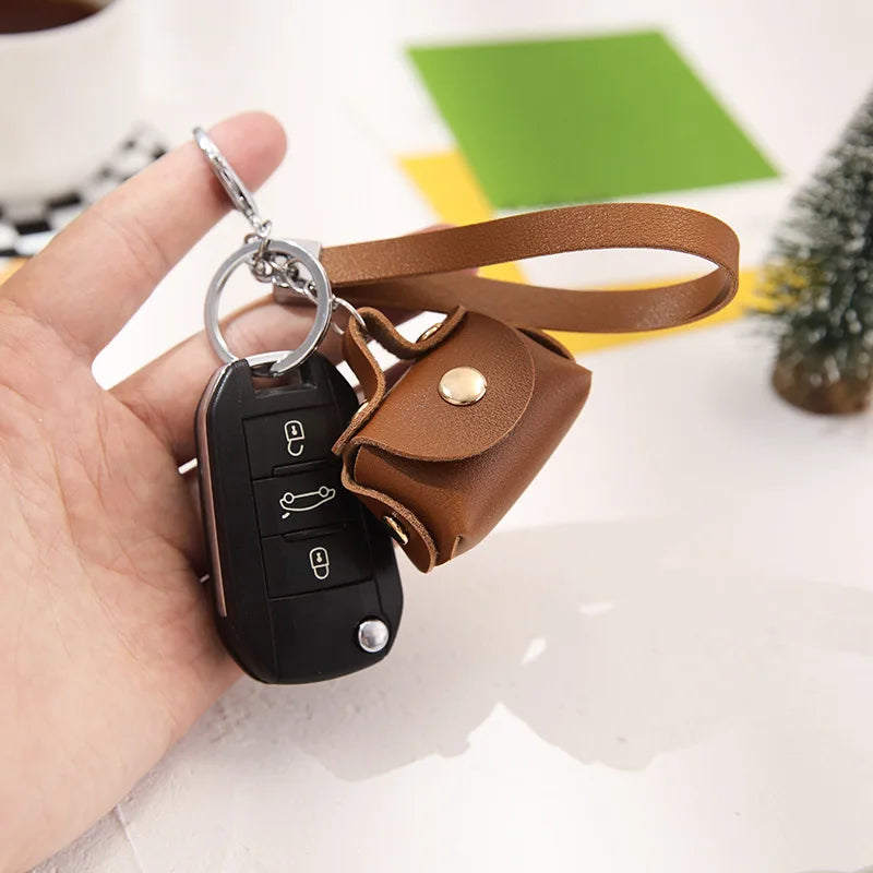 PU Hand Rope Mini Wallet Key Chain Candy Small Pouch Key Holder for Women Men