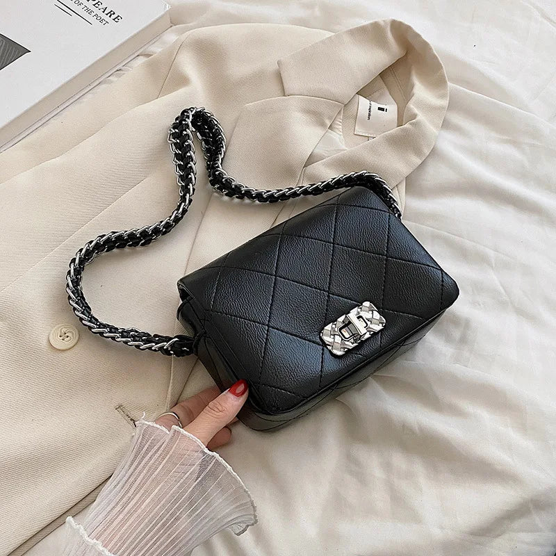 Plaid Shoulder Bag for Women Silver Chain Handbags Tote Bags