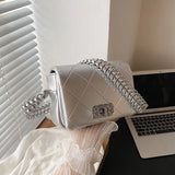 Plaid Shoulder Bag for Women Silver Chain Handbags Tote Bags