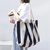 Retro Literary Striped Canvas Shoulder Bag