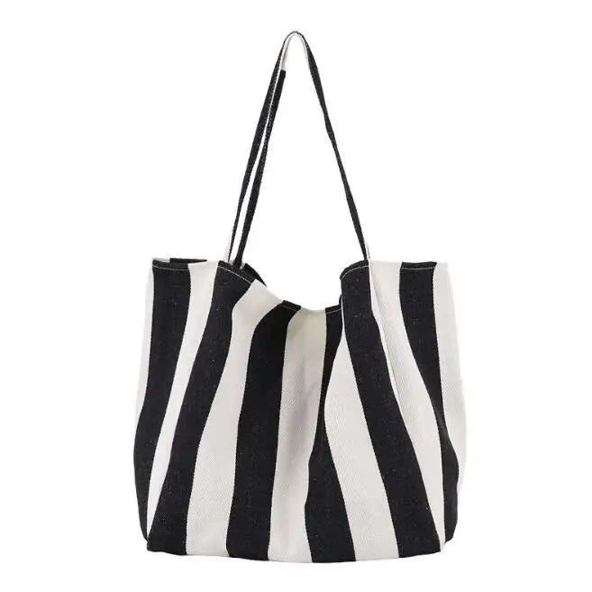 Retro Literary Striped Canvas Shoulder Bag