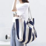 Retro Literary Striped Canvas Shoulder Bag