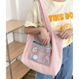 Corduroy Shoulder Bag Women Handbags Cotton Shopping Tote Large Student Book Bag