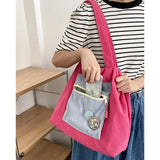 Corduroy Shoulder Bag Women Handbags Cotton Shopping Tote Large Student Book Bag