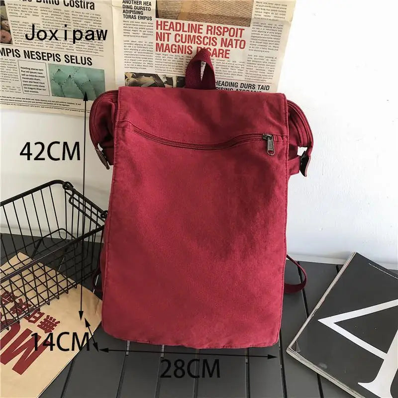 Canvas Large Capacity Backpack for Women Men Solid School Bag