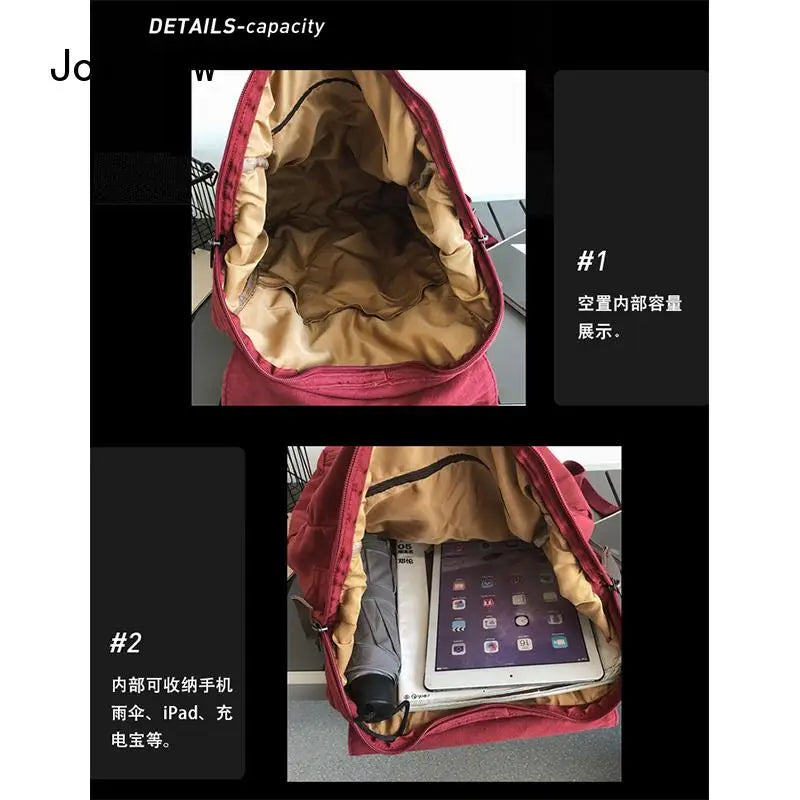 Canvas Large Capacity Backpack for Women Men Solid School Bag