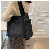 Canvas Shoulder Bag for Women Large Capacity Tote Bag Harajuku Female Solid Casu