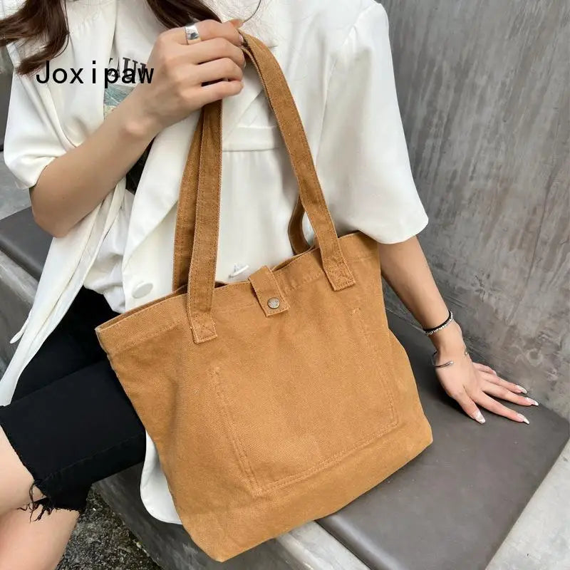 Vintage Canvas Shoulder Bag Large Tote Casual Female Bag
