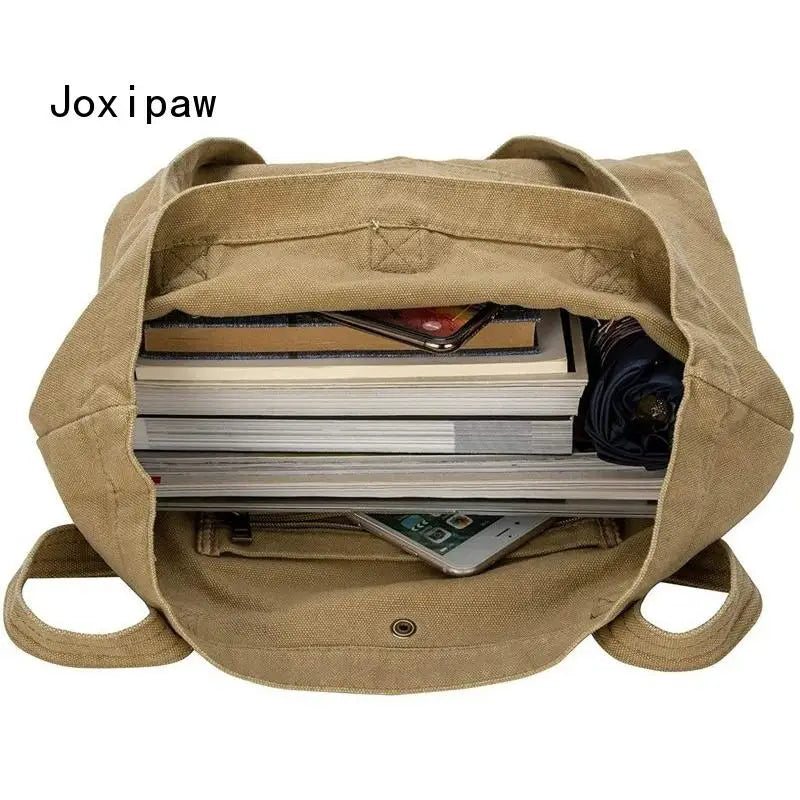 Vintage Canvas Shoulder Bag Large Tote Casual Female Bag