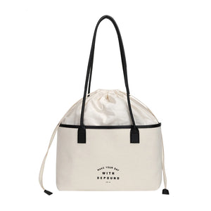 Canvas Tote Bag Drawstring Letters Travel Shoulder Shopping Purse Handbags