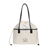 Canvas Tote Bag Drawstring Letters Travel Shoulder Shopping Purse Handbags