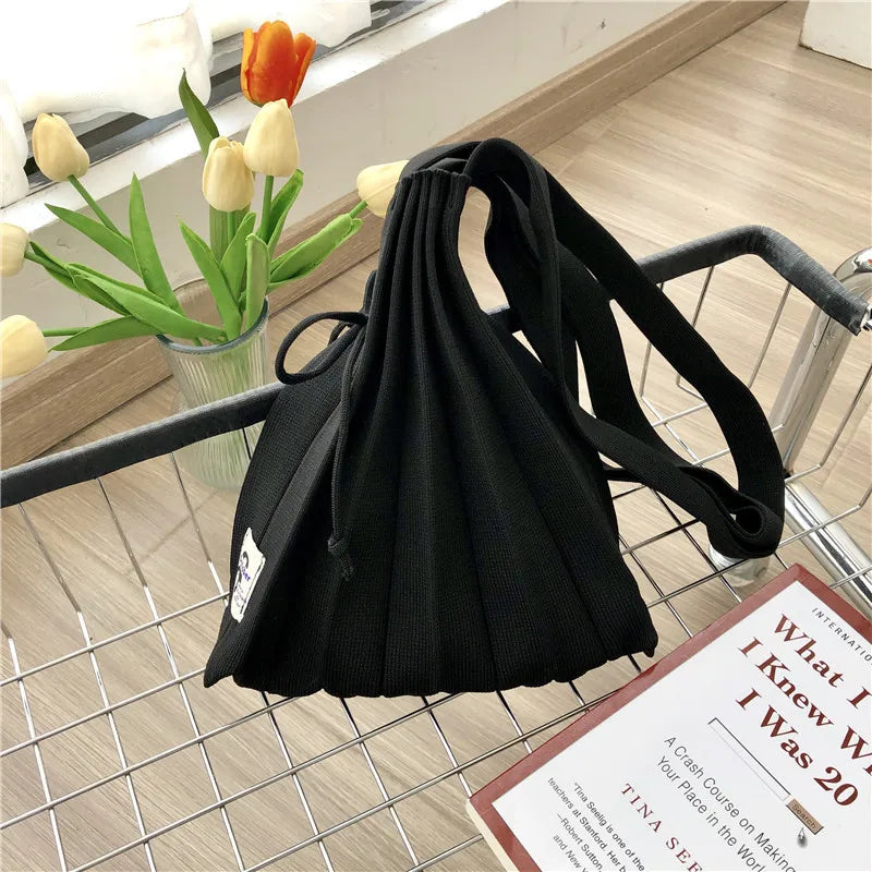 Rainbow Knitted Shoulder Bag Foldable Summer Tote