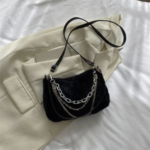 Fluffy Fur Crossbody Bag Winter Chain Tote for Women