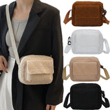 Plush Lambs Wool Crossbody Bag Fluffy Fur Zipper Purse