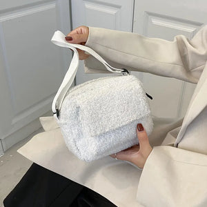 Plush Lambs Wool Crossbody Bag Fluffy Fur Zipper Purse