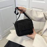Plush Lambs Wool Crossbody Bag Fluffy Fur Zipper Purse