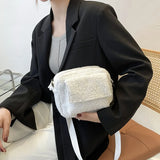 Plush Lambs Wool Crossbody Bag Fluffy Fur Zipper Purse