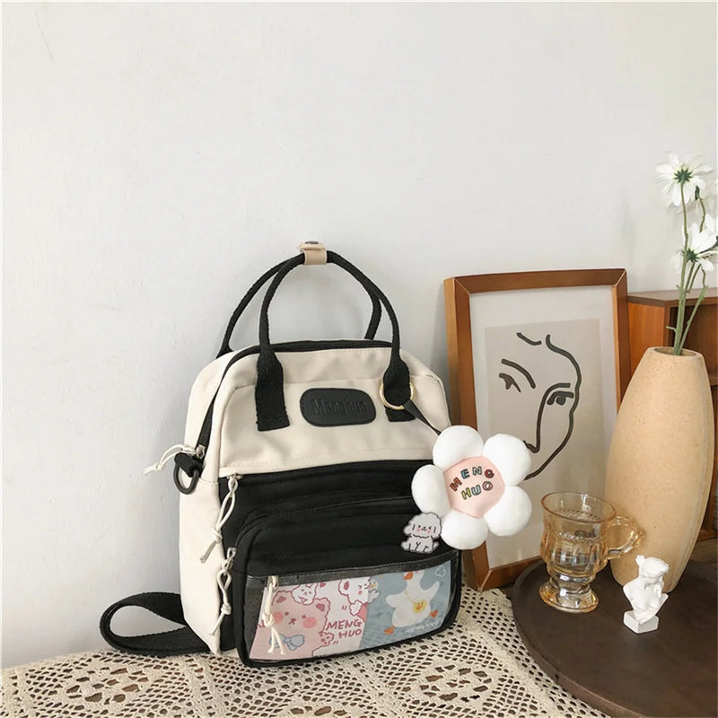 Women's Waterproof Nylon Small Shoulder Bag - Schoolbags Flower Travel Rucksack