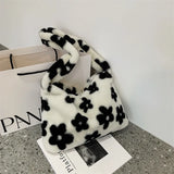 Floral Fluffy Tote Bag Women Fuzzy Shoulder Bag Daisy Flower Handbag