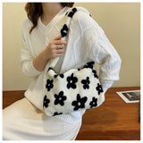 Floral Fluffy Tote Bag Women Fuzzy Shoulder Bag Daisy Flower Handbag