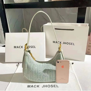 Lady Denim Underarm Bag Leather Handle Monogram Shoulder Bag