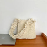 Large Capacity Knit Pleated Tote Bag for Women